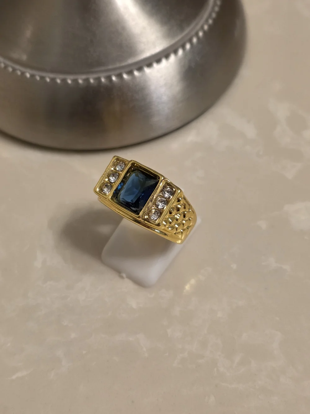 Men's Gold CZ and Sapphire Ring Size 10